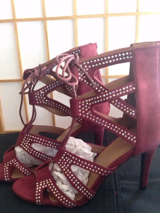Forever Shoes - Forever Lace Up Gladiator Sandal Heels - Burgundy - Size 9
